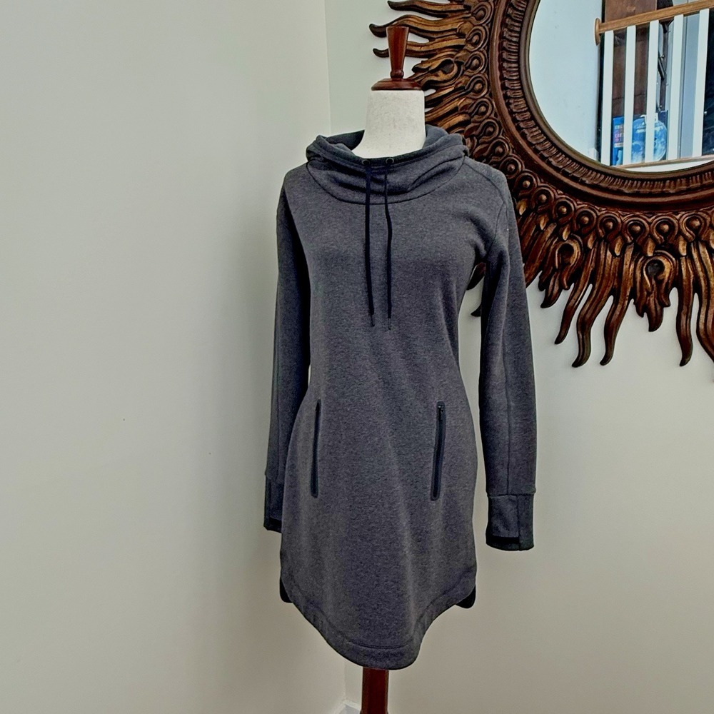 Athleta Carma Hoodie Dress XS Charcoal Fleece Lined Thumbholes Athleisure F/W